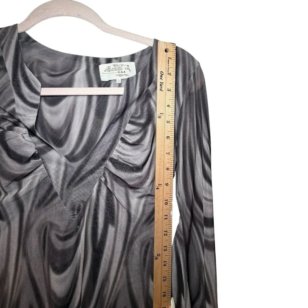 Y2K Gray/Black Abstract V-Neck Long Sleeve Mini Dress